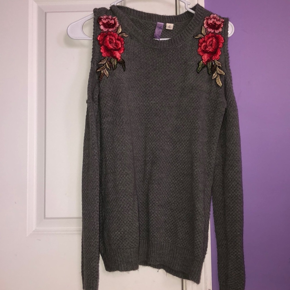Cold Shoulder Embroidered Sweater